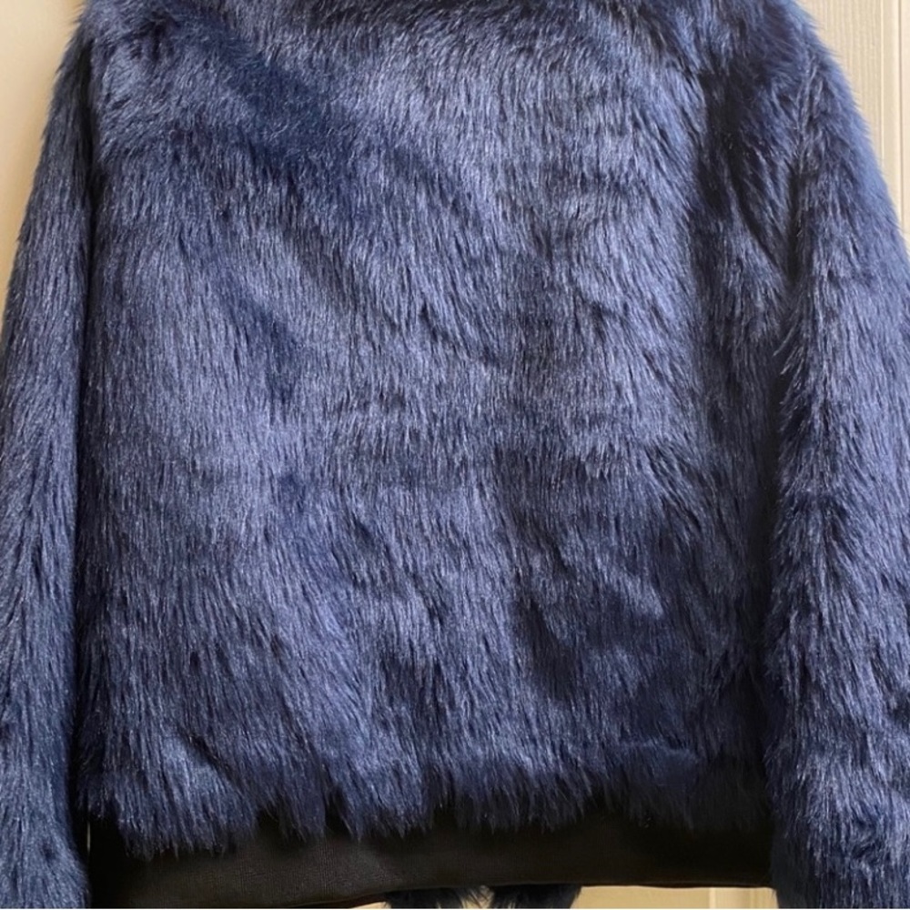 Indigo Blue Faux Fur Bomber Jacket